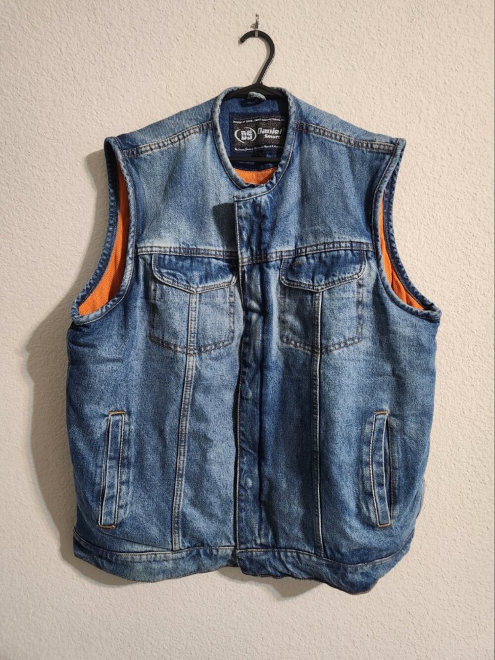 Daniel Smart Blue Denim Motorcycle Vest Collarless with CCW Pockets size XL